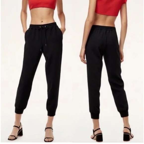 Aritzia Wilfred Buffon Crepe Jogger Pant Black Pockets Drawstring Trendy Sz M - Picture 12 of 14